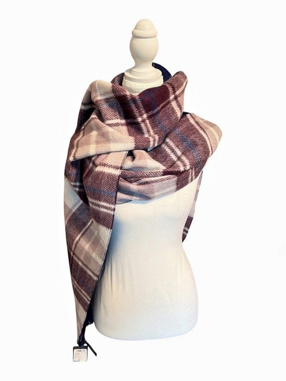 Old Money Club Monaco 100% Wool Reversible Plaid Scarf NWT